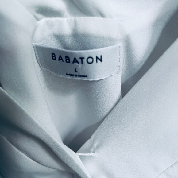 Aritzia Babaton Chiffon V-Neck Front and Back  White Lined Blouse Short Sleeve - Picture 4 of 9